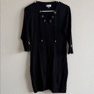 Calvin Klein Black Long Sleeve Dress with Gold Accents